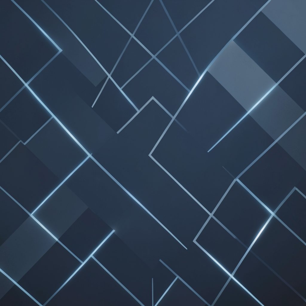 Dark abstract geometric pattern in muted blue and gray tones with soft glowing lines, calm and modern mood